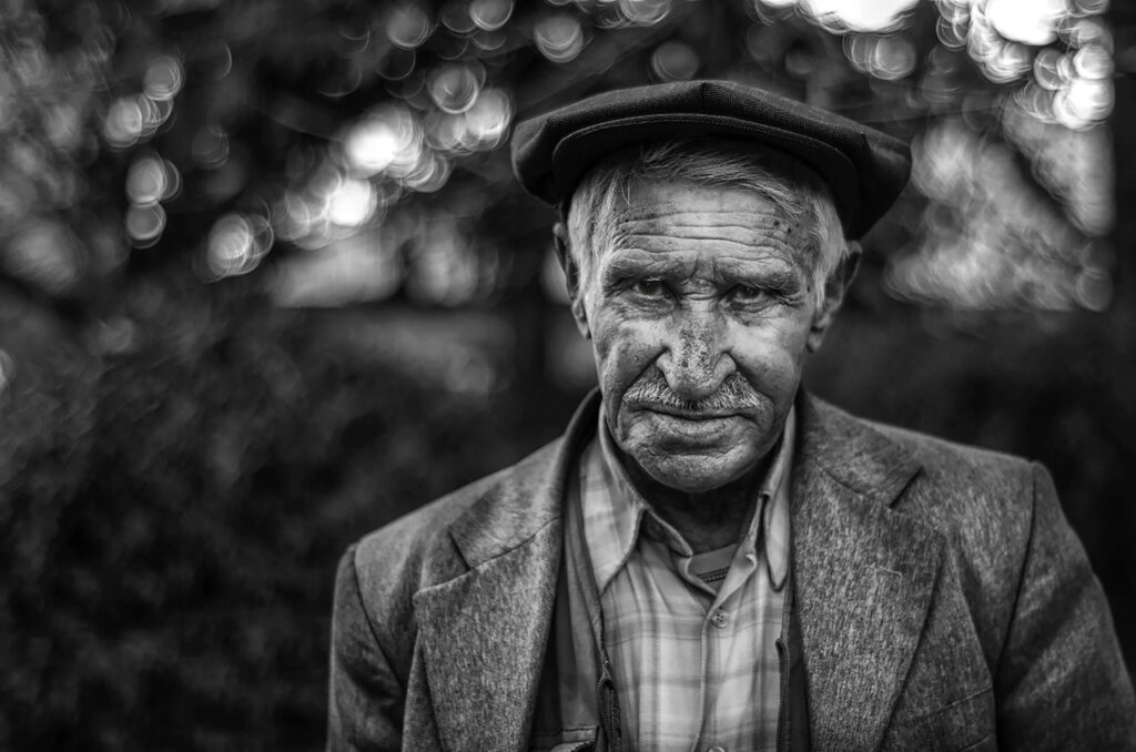 An old man in black and white.